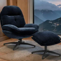 Fauteuil détente bleu nuit pivotant avec repose-pieds IENA
