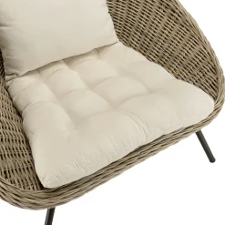 Fauteuil détente en kubu et rotin 2 coussins blancs MANY