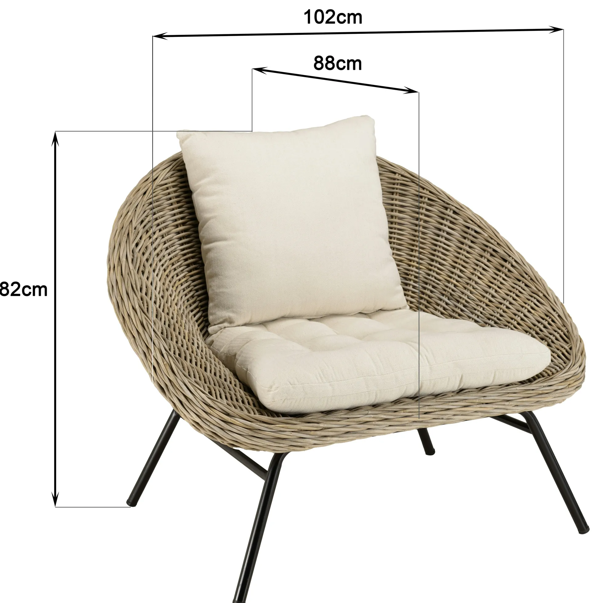 Fauteuil détente en kubu et rotin 2 coussins blancs MANY