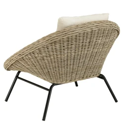 Fauteuil détente en kubu et rotin 2 coussins blancs MANY