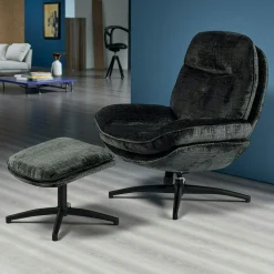 Fauteuil détente gris foncé pivotant avec repose-pieds IENA