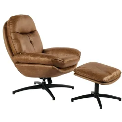 Fauteuil détente havane pivotant et repose-pieds IENA