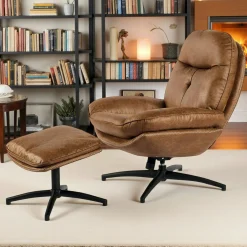 Fauteuil détente havane pivotant et repose-pieds IENA