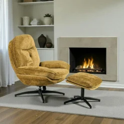 Fauteuil détente moutarde pivotant avec repose-pieds IENA
