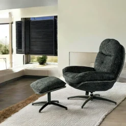 Fauteuil détente pivotant anthracite avec repose pieds IENA