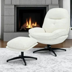 Fauteuil détente pivotant blanc avec repose pieds IENA