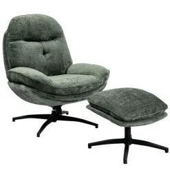 Fauteuil détente vert sapin pivotant avec repose-pieds IENA