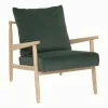 Fauteuil en bois et coussins velours vert