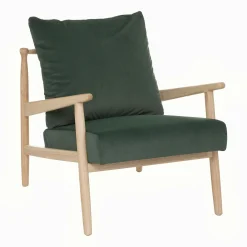 Fauteuil en bois et coussins velours vert