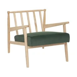 Fauteuil en bois et coussins velours vert