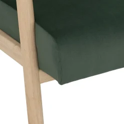 Fauteuil en bois et coussins velours vert