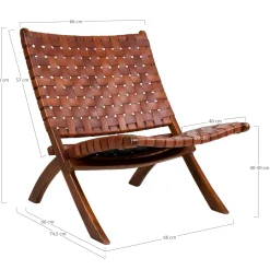 Fauteuil en cuir marron et bois de teck MENDOZA