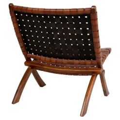 Fauteuil en cuir marron et bois de teck MENDOZA