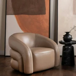 Fauteuil en cuir taupe pivotant BRADFORD
