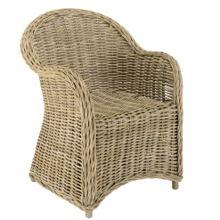 Fauteuil en kubu et rotin avec coussin blanc MANY