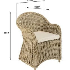 Fauteuil en kubu et rotin avec coussin blanc MANY