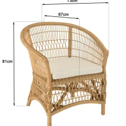 Fauteuil en rotin chic avec coussin blanc MANY