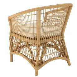 Fauteuil en rotin chic avec coussin blanc MANY