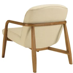 Fauteuil en tissu beige et bois de teck recyclé SWING