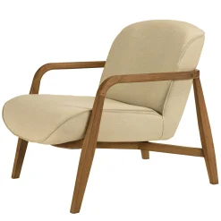 Fauteuil en tissu beige et bois de teck recyclé SWING