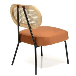 Fauteuil en velours orange dossier rotin PALMA