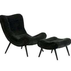 Fauteuil et pouf assortis tissu noir MALMOE