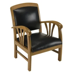 Fauteuil exotique bois et cuir noir DIKA