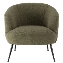 Fauteuil forme cabriolet tissu bouclette vert kaki TIM
