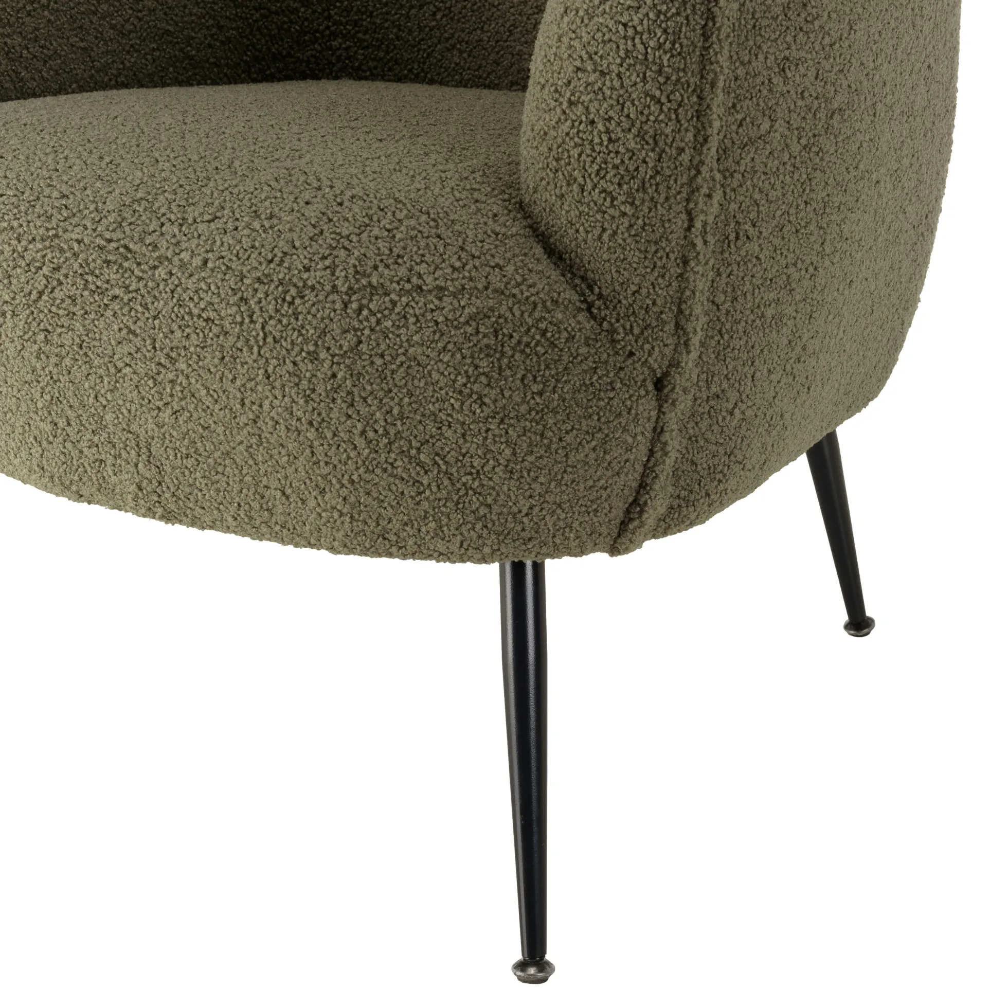 Fauteuil forme cabriolet tissu bouclette vert kaki TIM