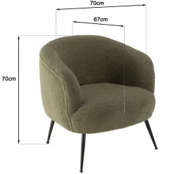Fauteuil forme cabriolet tissu bouclette vert kaki TIM