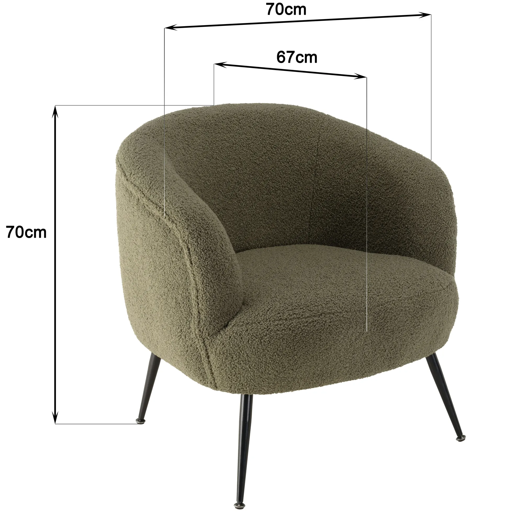 Fauteuil forme cabriolet tissu bouclette vert kaki TIM