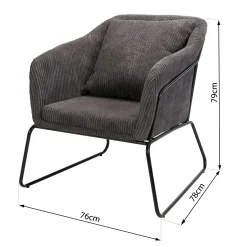 Fauteuil gris anthracite en velours côtelé TIM