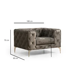 Fauteuil gris en velours capitonné DOVER
