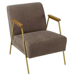 Fauteuil gris foncé en tissu avec accoudoirs bois TIM
