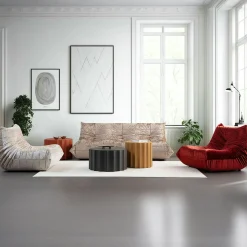 Fauteuil lounge gris clair plissé sans accoudoirs ARVEN