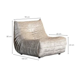 Fauteuil lounge gris clair plissé sans accoudoirs ARVEN