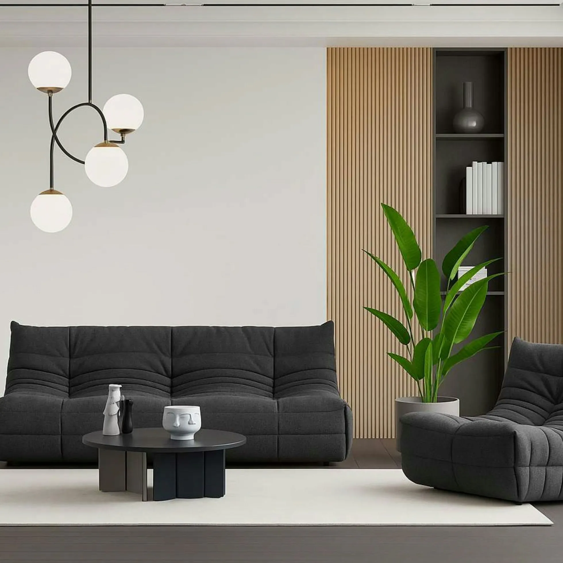 Fauteuil lounge gris sombre plissé sans accoudoirs ARVEN