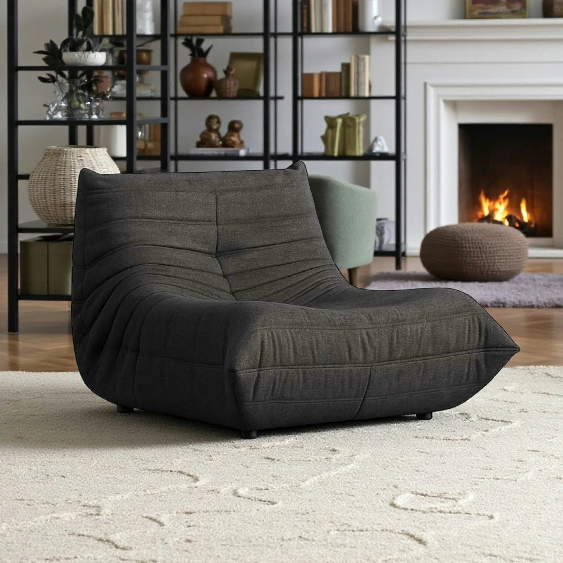 Fauteuil lounge gris sombre plissé sans accoudoirs ARVEN