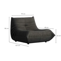 Fauteuil lounge gris sombre plissé sans accoudoirs ARVEN