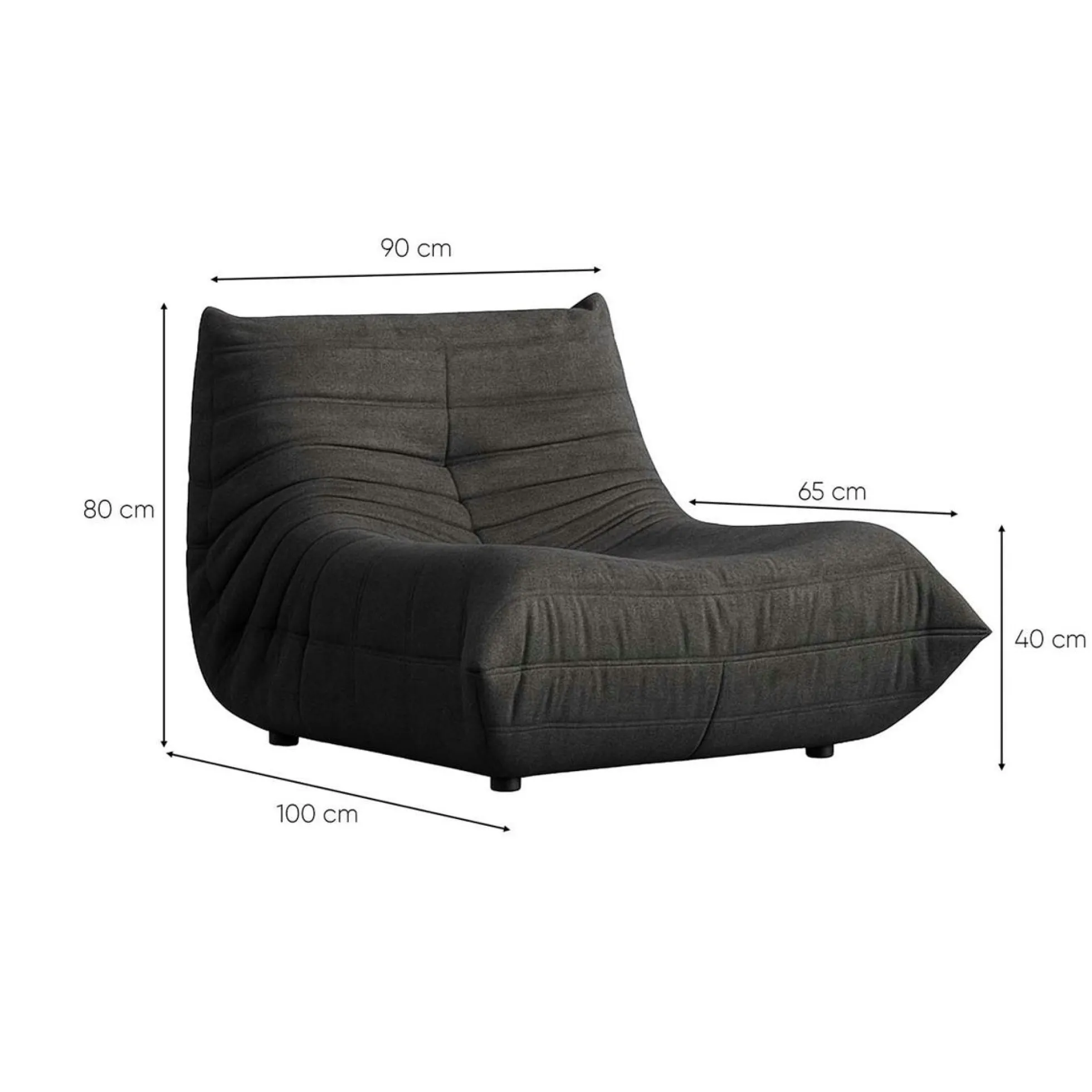 Fauteuil lounge gris sombre plissé sans accoudoirs ARVEN