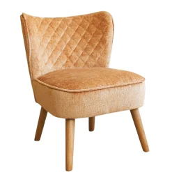 Fauteuil moutarde en tissu chenille - pieds bois IENA