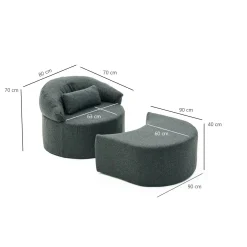 Fauteuil méridienne anthracite, pouf demi-lune PATNA