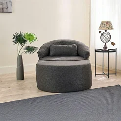 Fauteuil méridienne anthracite, pouf demi-lune PATNA