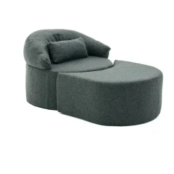 Fauteuil méridienne anthracite, pouf demi-lune PATNA