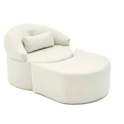 Fauteuil méridienne écru avec pouf demi-lune PATNA