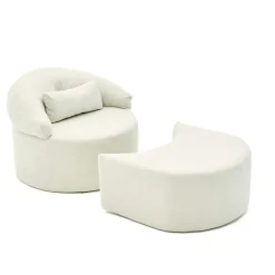 Fauteuil méridienne écru avec pouf demi-lune PATNA