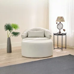 Fauteuil méridienne écru avec pouf demi-lune PATNA