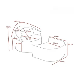 Fauteuil méridienne gris avec pouf demi-lune PATNA