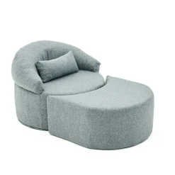 Fauteuil méridienne gris avec pouf demi-lune PATNA