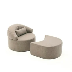 Fauteuil méridienne taupe avec pouf demi-lune PATNA
